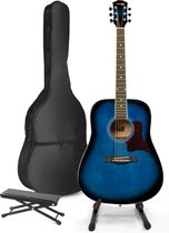 Akoestische gitaar voor beginners - MAX SoloJam Western gitaar - Incl. gitaar standaard, voetsteun, gitaar stemapparaat, gitaartas en 2x plectrum - Blauw