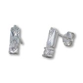 Silventi 9SIL-22143 Zilveren Oorknopjes - Dames - Zirkonia - 6 x 3 mm - Wit - 3,0 mm Doorsnee - Wit - Rhodium - Zilver