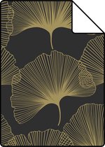 Proefstaal Origin Wallcoverings behang ginkgo bladeren zwart en goud - 347734 - 26,5 x 21 cm