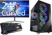 omiXimo - Game PC Ryzen 5 3600 4,2 Ghz, 16 GB DDR4 werkgeheugen, GTX 1650, 240GB SSD schijf en 1 TB HDD 24" Curved Gaming Set - LC803
