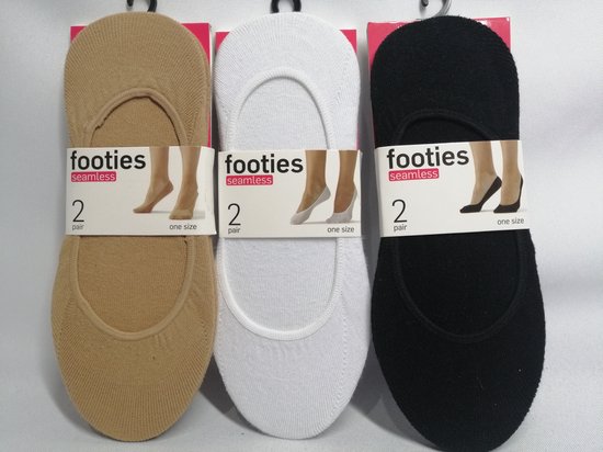 Footies - One Size - Sneakersokken -  Naadloos - Zwart - Wit - beige - Set van 6 Paar