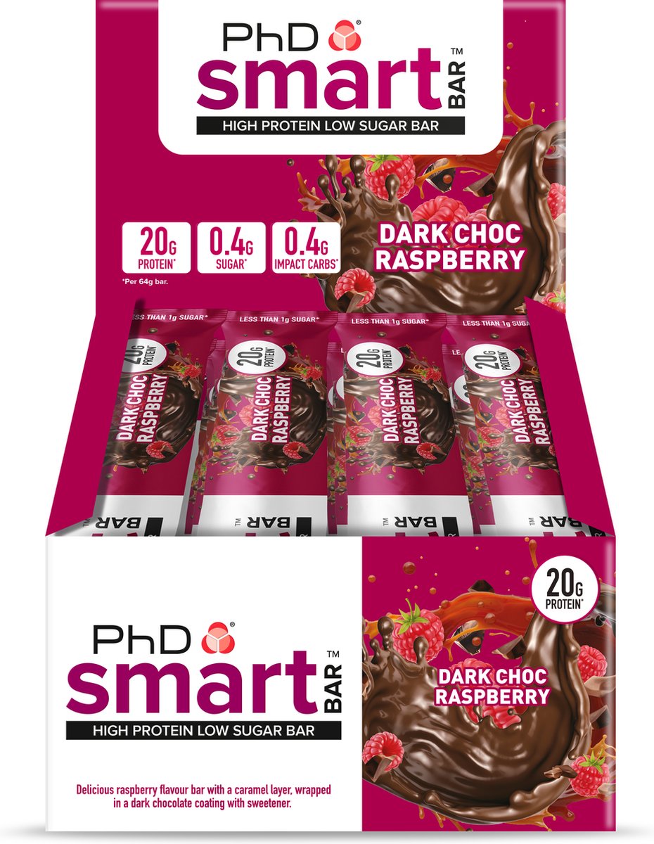Goedkoopste PhD Smart Bar-Dark Chocolate &Raspberry-Doos 12 repen