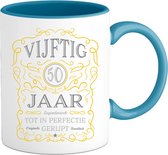 50 Jaar Legendarische Gebrouwen Abraham en Sarah Mok met tekst | Geel - Zilver | Grappig Verjaardag Beker Cadeau | Bedrukte Mokken | Blauw | 330 ML