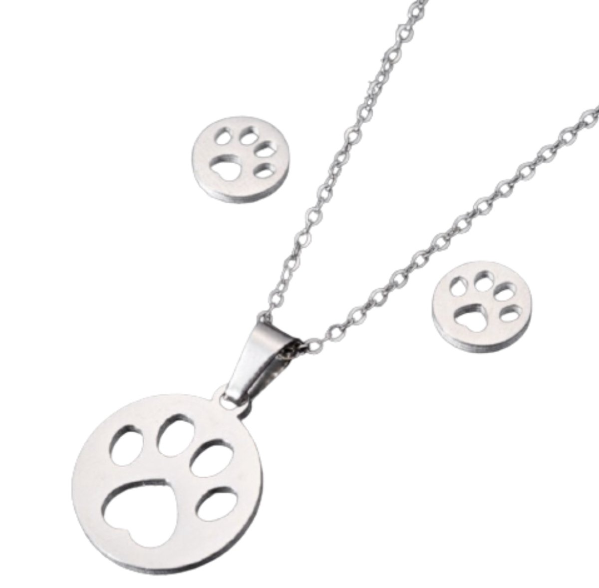 Bijoux by Ive - Sieraden set - Ketting met hanger en Oorbellen - Rond met Hondenpoot