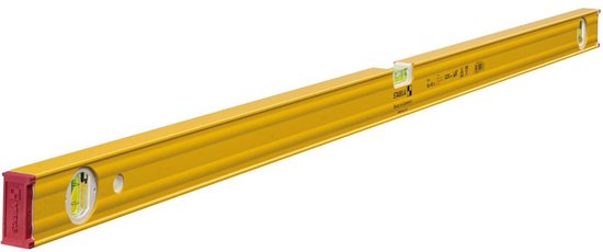 Lange gele Stabila waterpas 120 cm met rode uiteinden.