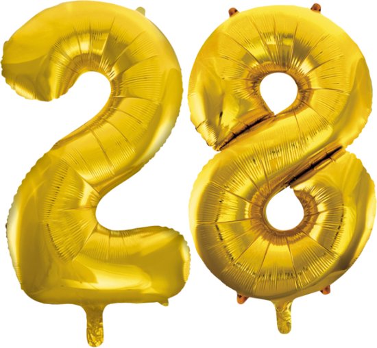 Folieballon 28 jaar Goud 66cm