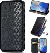 Luxe PU Lederen Ruitpatroon Wallet Case + PMMA Screenprotector voor Galaxy S20 4G/5G _ Zwart