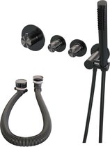 Brauer Gunmetal Edition Badkraan inbouw - douchegarnituur - 3 gladde knoppen - handdouche staaf 1 stand - PVD- geborsteld gunmetal