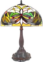 LumiLamp Tiffany Tafellamp Ø 41*58 cm E27/max 2*60W Creme Kunststof, Glas Bloemen Tiffany Bureaulamp Tiffany Lampen