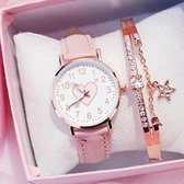 Dottilove Leuke Vrouwen Horloges  - Roze - Roestvrij Staalketting - Met minimalistische armband met zirkonia steentjes  - Sieraden