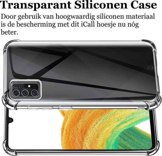 Coque Samsung Galaxy A33 - Coque Arrière en Siliconen Antichoc Transparente - Protecteur d'écran en Tempered Glass Trempé