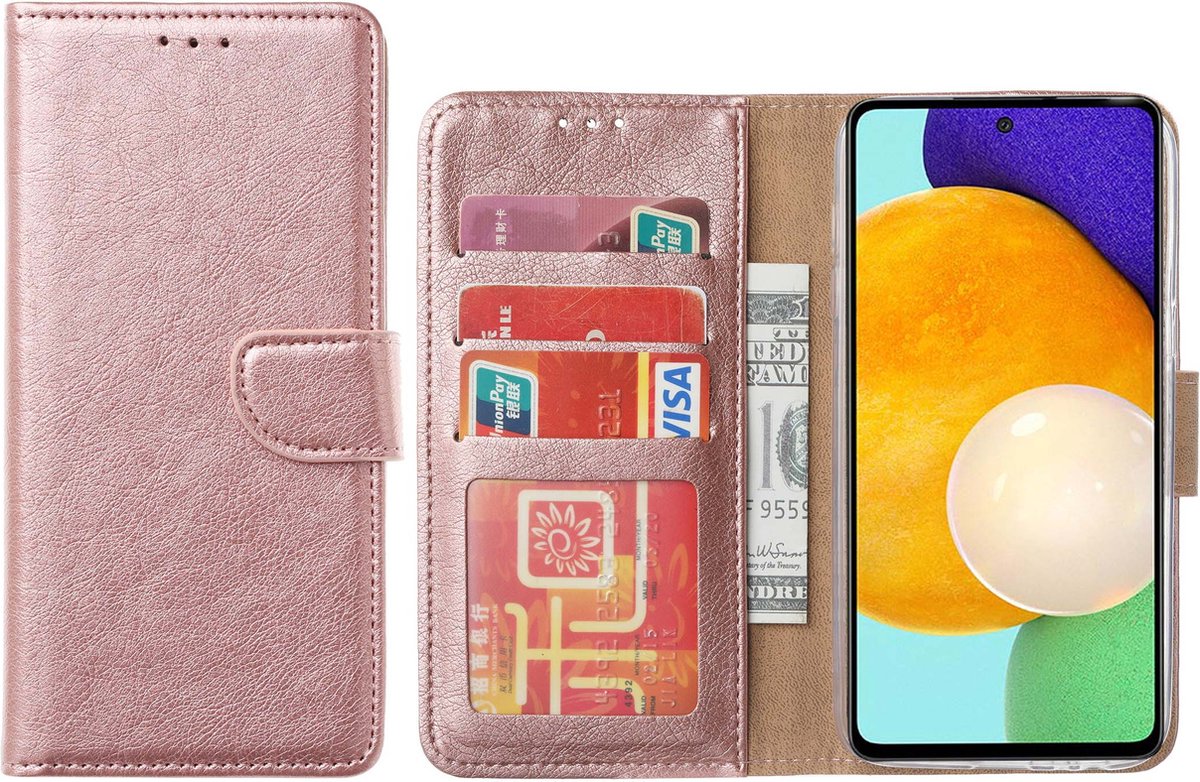 Arara Hoesje geschikt voor Samsung Galaxy A53 hoesje bookcase met pasjeshouder - Samsung A53 booktype hoesje - Rosé Goud