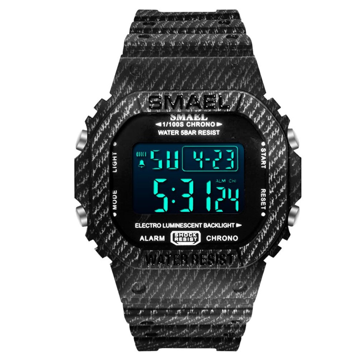 Digitaal Shockbestendig Heren Horloge Zwart met strepen | Smael | 1801 | Waterdicht | Glow in dark | Mud Master | Leger ARMY | Licht | Rubberen band | Timer | Eyecatcher | Master| kado