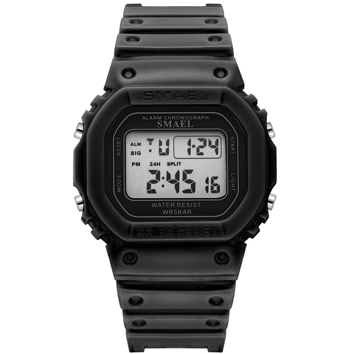 Digitaal Shockbestendig Horloge Zwart | Smael | Waterdicht | Glow in dark | Mud Master | Mudmaster | Shock | Licht | Rubberen band | 1905 | Timer | Eyecatcher | Master | Kado| Cadeau