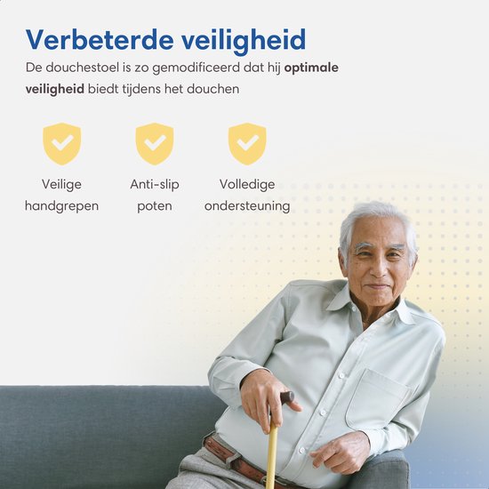 Safe Age® Douchestoel met afneembare rugleuning en armleuning – anti slip - verstelbare hoogte - douchekruk