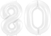 Folieballon 80 jaar metallic wit 86cm