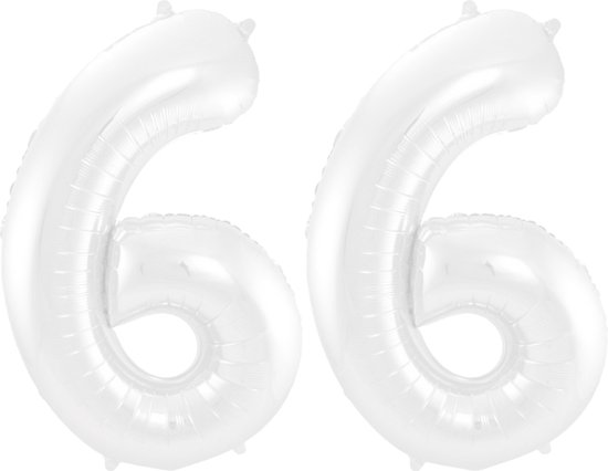 Folieballon 66 jaar metallic wit 86cm
