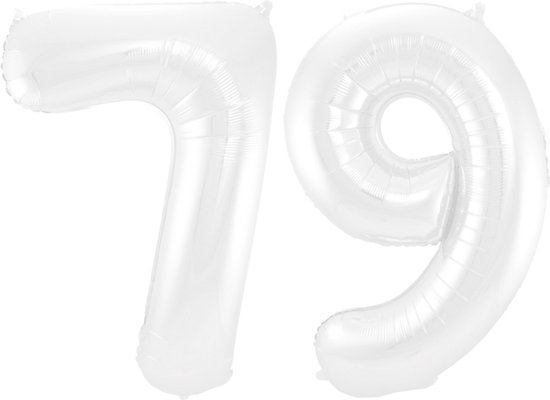 Folieballon 79 jaar metallic wit 86cm
