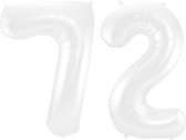 Folieballon 72 jaar metallic wit 86cm
