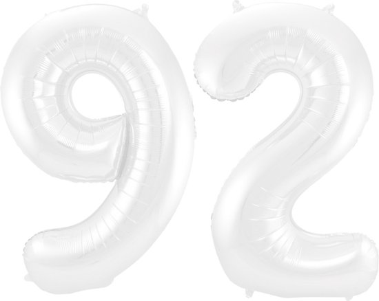 Folieballon 92 jaar metallic wit 86cm
