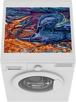 Wasmachine beschermer mat - Marmer - Verf - Oranje - Blauw - Breedte 55 cm x hoogte 45 cm