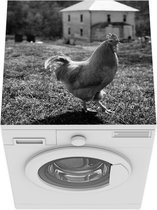 Wasmachine beschermer mat - Kip in zwart-wit lopend door het gras - Breedte 60 cm x hoogte 60 cm
