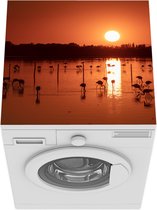 Wasmachine beschermer mat - Zonsondergang met flamingo's in Camargue - Breedte 60 cm x hoogte 60 cm