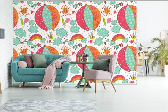 Behang - Fotobehang Konijn - Patroon - Baby - Breedte 390 cm x hoogte 260 cm