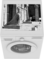 Wasmachine beschermer mat - Standbeeld binnen de Tempel van Horus - zwart wit - Breedte 55 cm x hoogte 45 cm