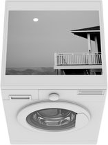 Wasmachine beschermer mat - Veranda van een strandhuis - zwart wit - Breedte 55 cm x hoogte 45 cm