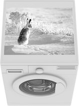 Wasmachine beschermer mat - Konijn in de sneeuw - zwart wit - Breedte 55 cm x hoogte 45 cm
