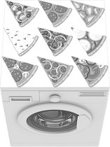 Wasmachine beschermer mat - Verschillende soorten pizza in de vorm van een punt - zwart wit - Breedte 60 cm x hoogte 60 cm