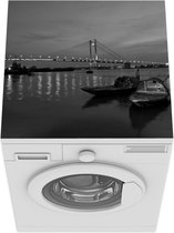 Wasmachine beschermer mat - Boten op het water van Calcutta - India - zwart wit - Breedte 60 cm x hoogte 60 cm