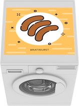 Wasmachine beschermer mat - Illustratie van drie braadworsten op een gele achtergrond - Breedte 55 cm x hoogte 45 cm