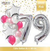 Cijfer Ballon 79 Jaar Zilver Roze White Pearl Boeket * Hoera 79 Jaar Verjaardag Decoratie Set van 15 Ballonnen * 80 cm Verjaardag Nummer Ballon * Snoes * Verjaardag Versiering * Ve