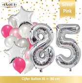 Cijfer Ballon 85 Jaar Zilver Roze White Pearl Boeket * Hoera 85 Jaar Verjaardag Decoratie Set van 15 Ballonnen * 80 cm Verjaardag Nummer Ballon * Snoes * Verjaardag Versiering * Verjaardag Decoratie * Silver Pink Pearl White* Nummer Ballon 85