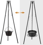 Luxiqo® Grill op Statief – Ketel boven Kampvuur – Driepoot Statief – Goulash Pan op Vuur – Driepoot BBQ – Statief voor Buiten – Ijzer – Zwart  – 131 cm