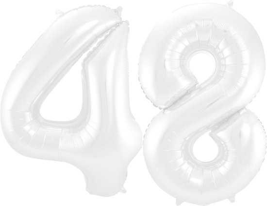 Folieballon 48 jaar metallic wit 86cm
