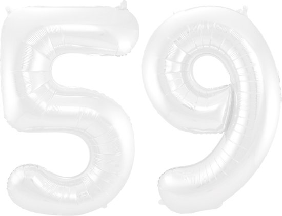 Folieballon 59 jaar metallic wit 86cm