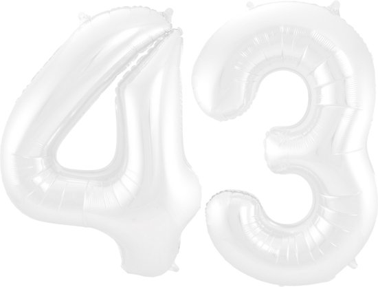 Folieballon 43 jaar metallic wit 86cm
