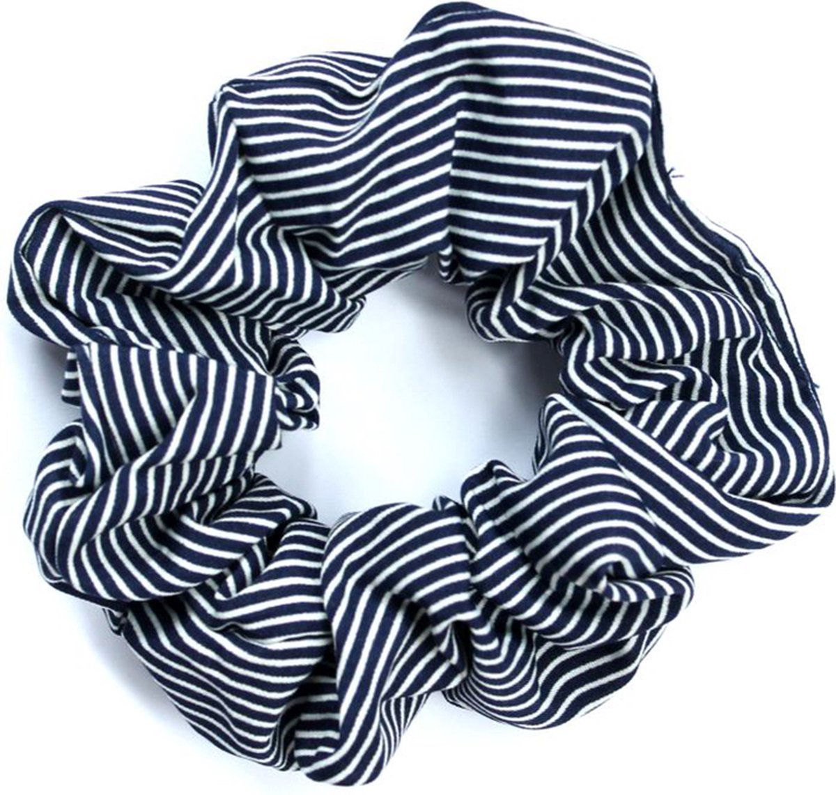 STUDIO Ivana - Scrunchie met strepen donkerblauw - Haarelastiek van textiel met streepjes - Donkerblauw met witte haarwokkel streep