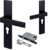 Eliot® profielcilinder deurklinkset incl. insteekslot - slotafstand 55mm - mat zwart - rechthoekig model