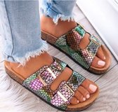 Zwarte dames slippers met gespen Summer Snake maat 38