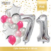 Cijfer Ballon 71 Jaar Zilver Roze White Pearl Boeket * Hoera 71 Jaar Verjaardag Decoratie Set van 15 Ballonnen * 80 cm Verjaardag Nummer Ballon * Snoes * Verjaardag Versiering * Verjaardag Decoratie * Silver Pink Pearl White* Nummer Ballon 71