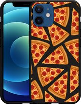 iPhone 12/12 Pro Hoesje Zwart Pizza Party - Designed by Cazy