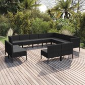 12-delige Loungeset met kussens poly rattan zwart