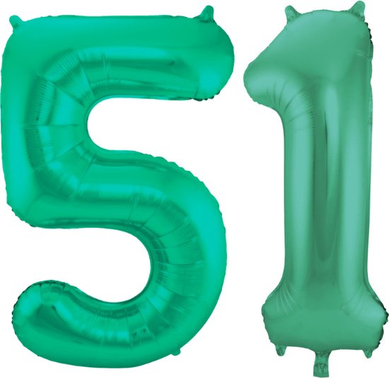 Folieballon 51 jaar metallic groen 86cm