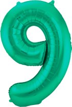 Folieballon 9 jaar metallic groen 86cm