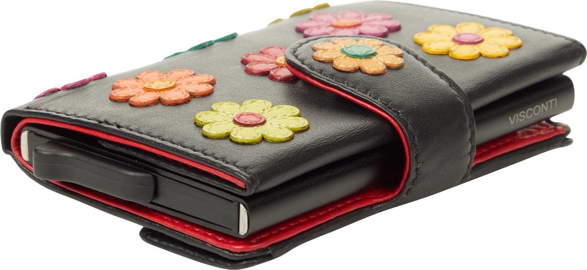 Visconti Leren Pasjeshouder - Kaarthouder voor mannen en vrouwen - Portemonnee RFID - Zwart Daisy (DS84)