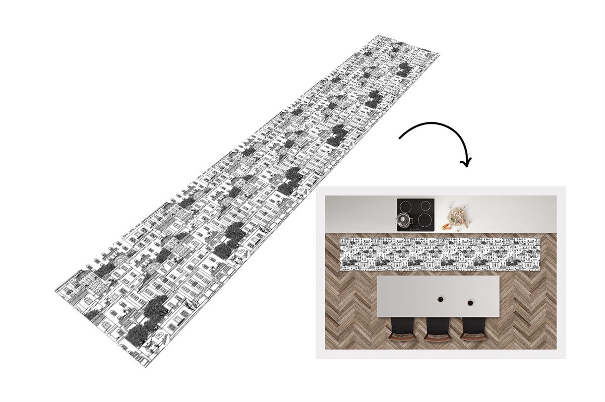 KitchenYeah Keukenloper - Keukenmat - Patronen - Athene - Huis - 360x60 cm - Keuken vloerkleed Multicolor
